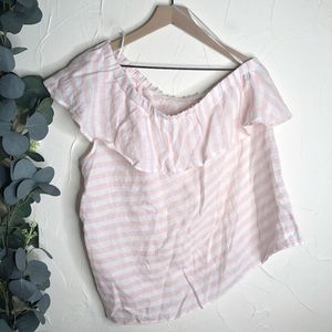 Vince Camuto PINK NWT Stripe One Shoulder Blouse L